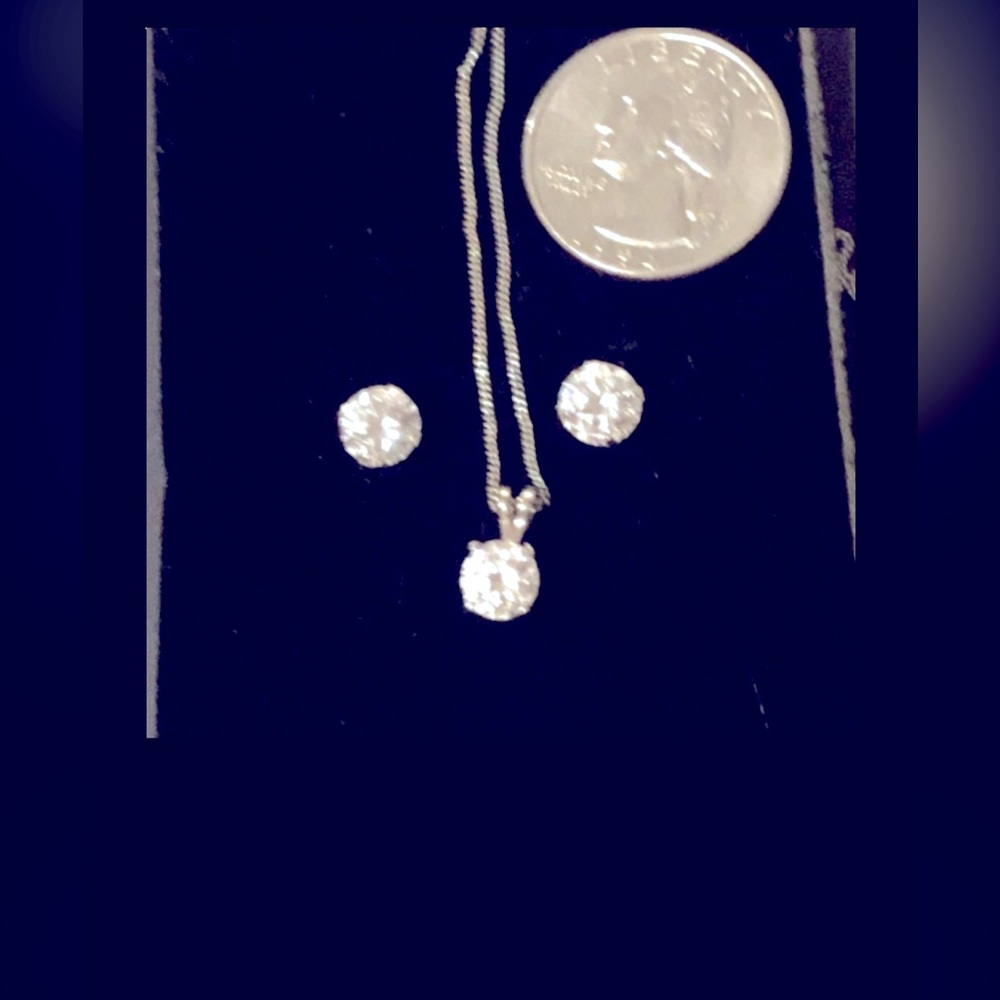 10k gold cubic zirconia necklace and earring set white gold